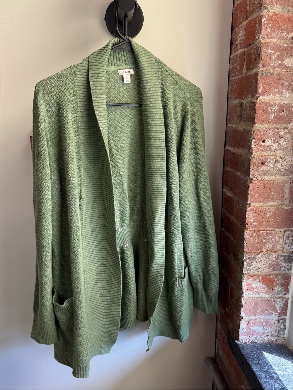 L.L. Bean Sage Green Open-Front Shawl Collar Cardigan